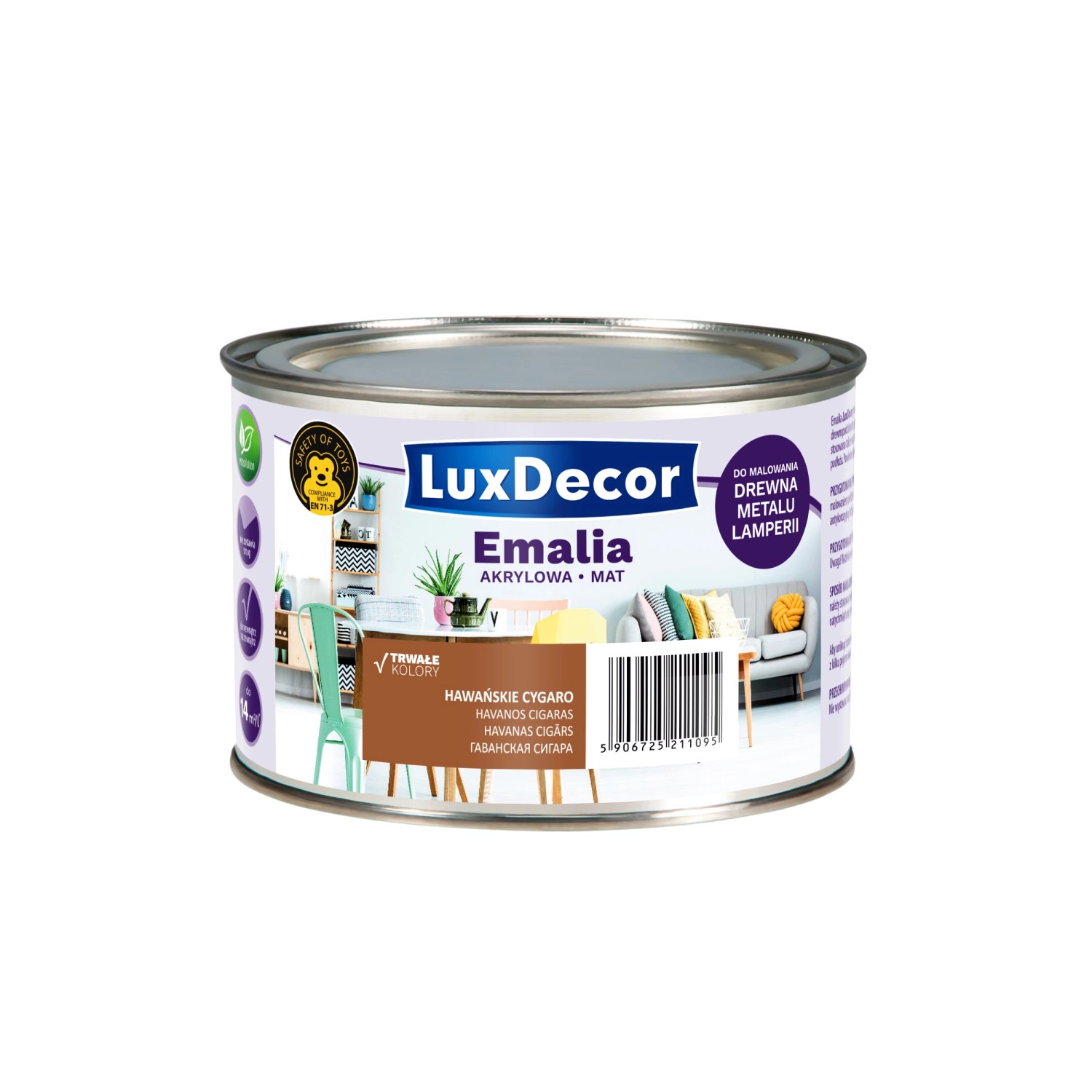 LuxDecor Emalia akrylowa do drewna i metalu mat hawańskie cygaro 400 ml