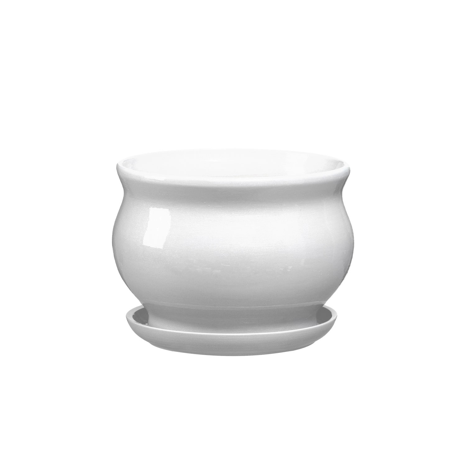 Doniczka z podstawką Kokarda biały połysk - 13 cm