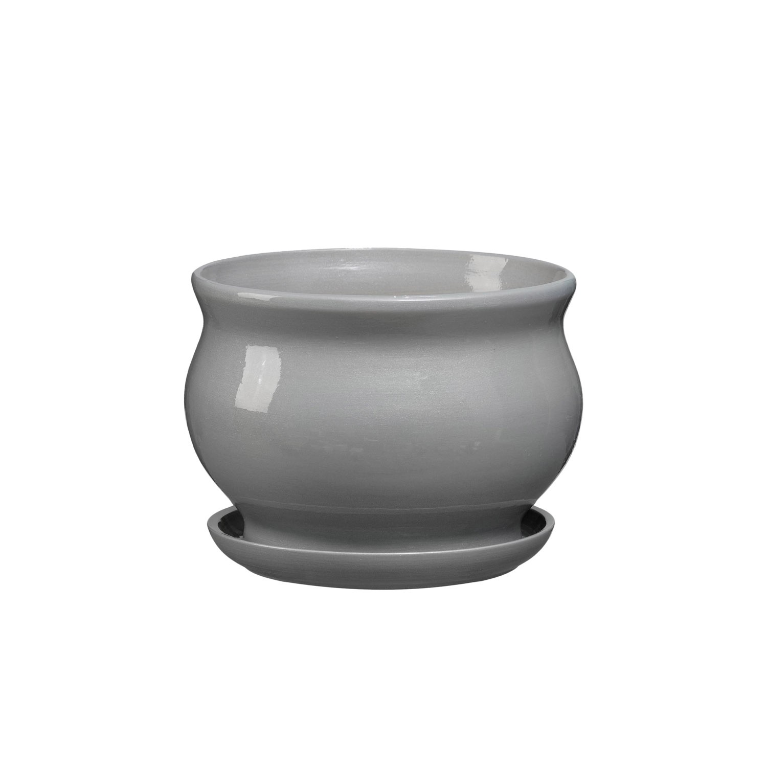 Doniczka z podstawką Kokarda szary połysk - 17,5 cm