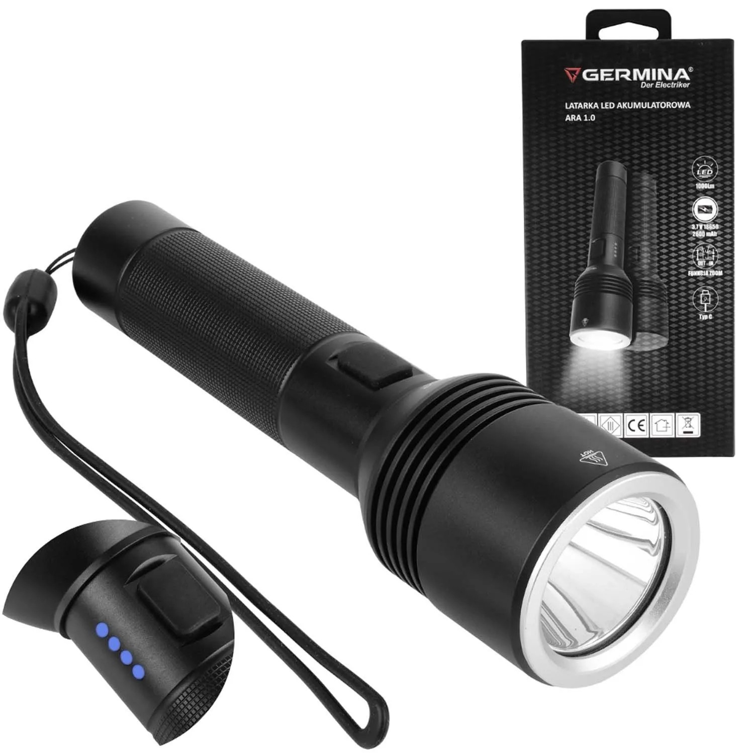 Germina Latarka LED akumulatorowa ARA 1.0 5500K 1000lm IP44 ZOOM