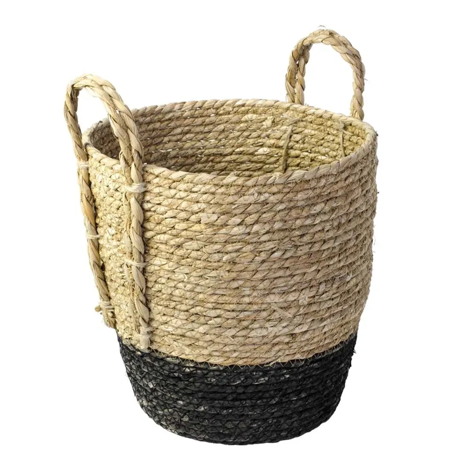 Kosz pleciony z uszami czarny M