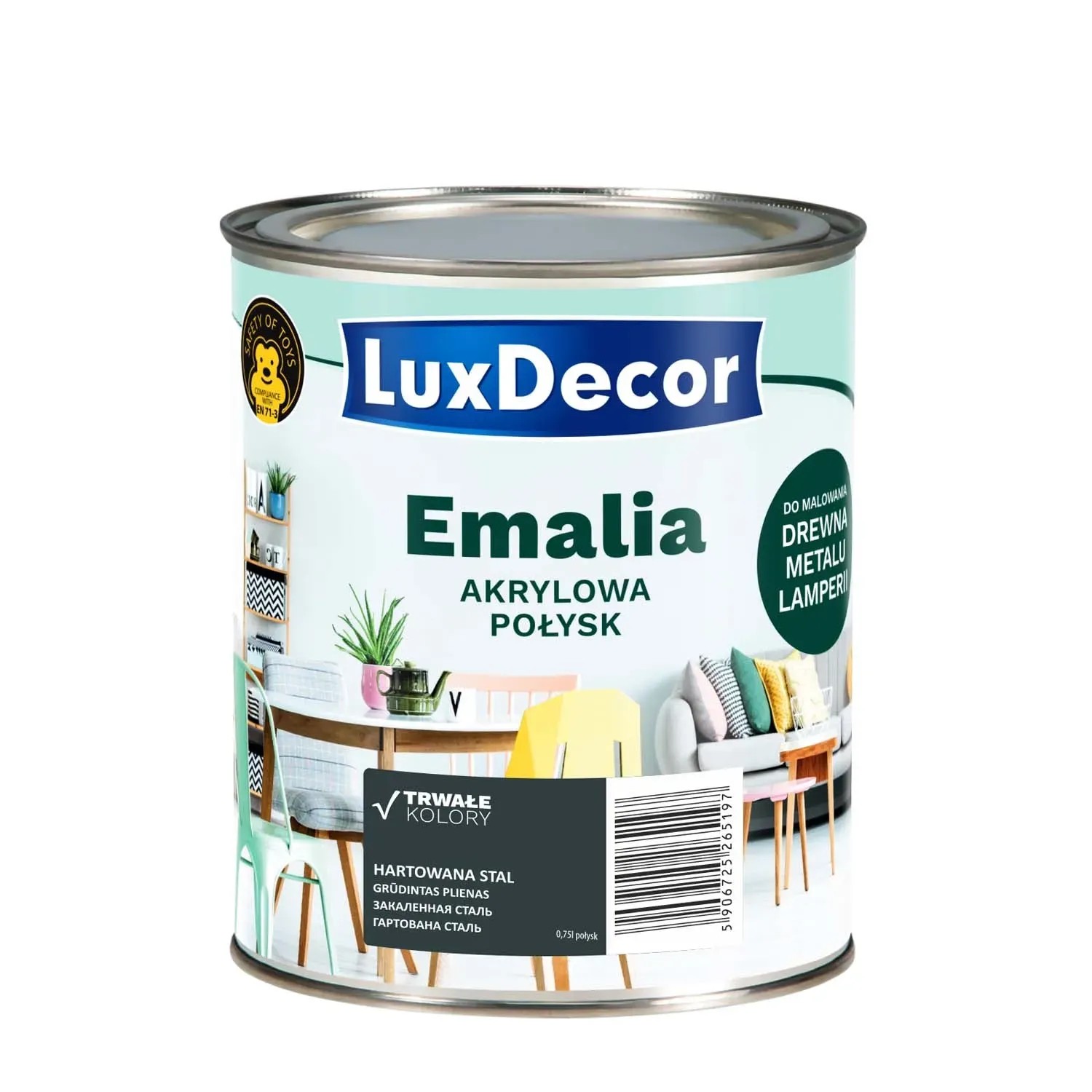 LuxDecor Emalia akrylowa do drewna i metalu połysk hartowana stal 750 ml