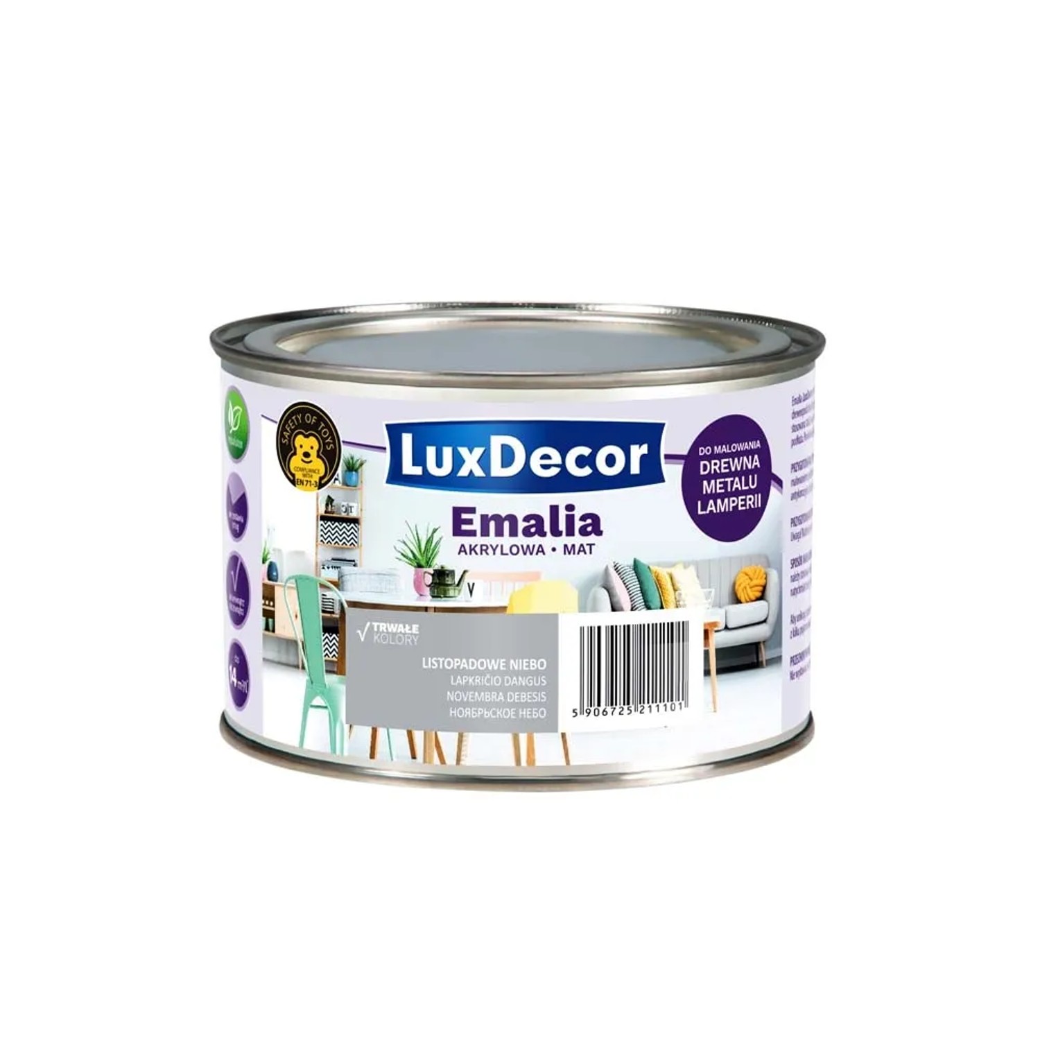 LuxDecor Emalia akrylowa do drewna i metalu mat listopadowe niebo 400 ml