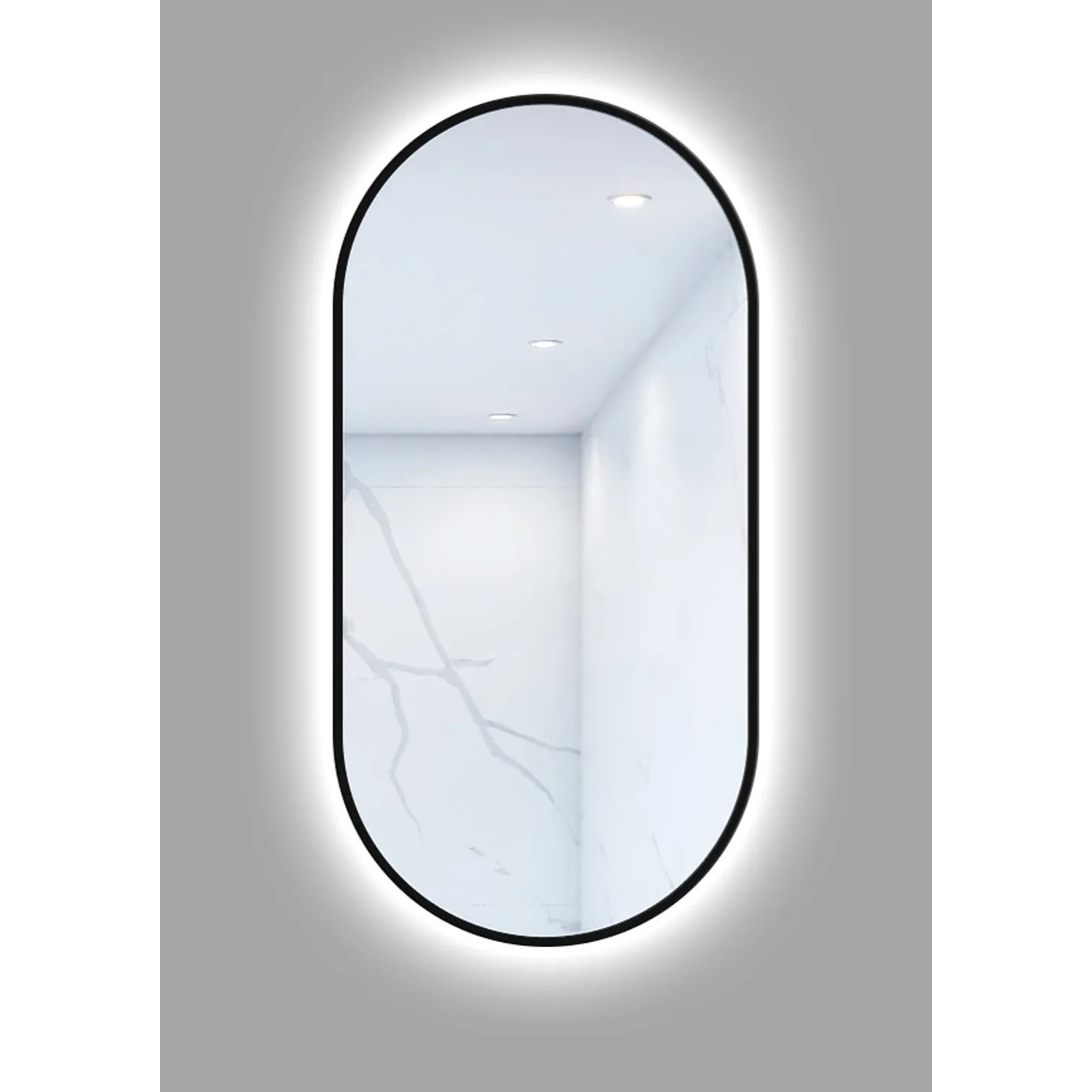 Lustro z LED Oval Line czarna rama 100x50
