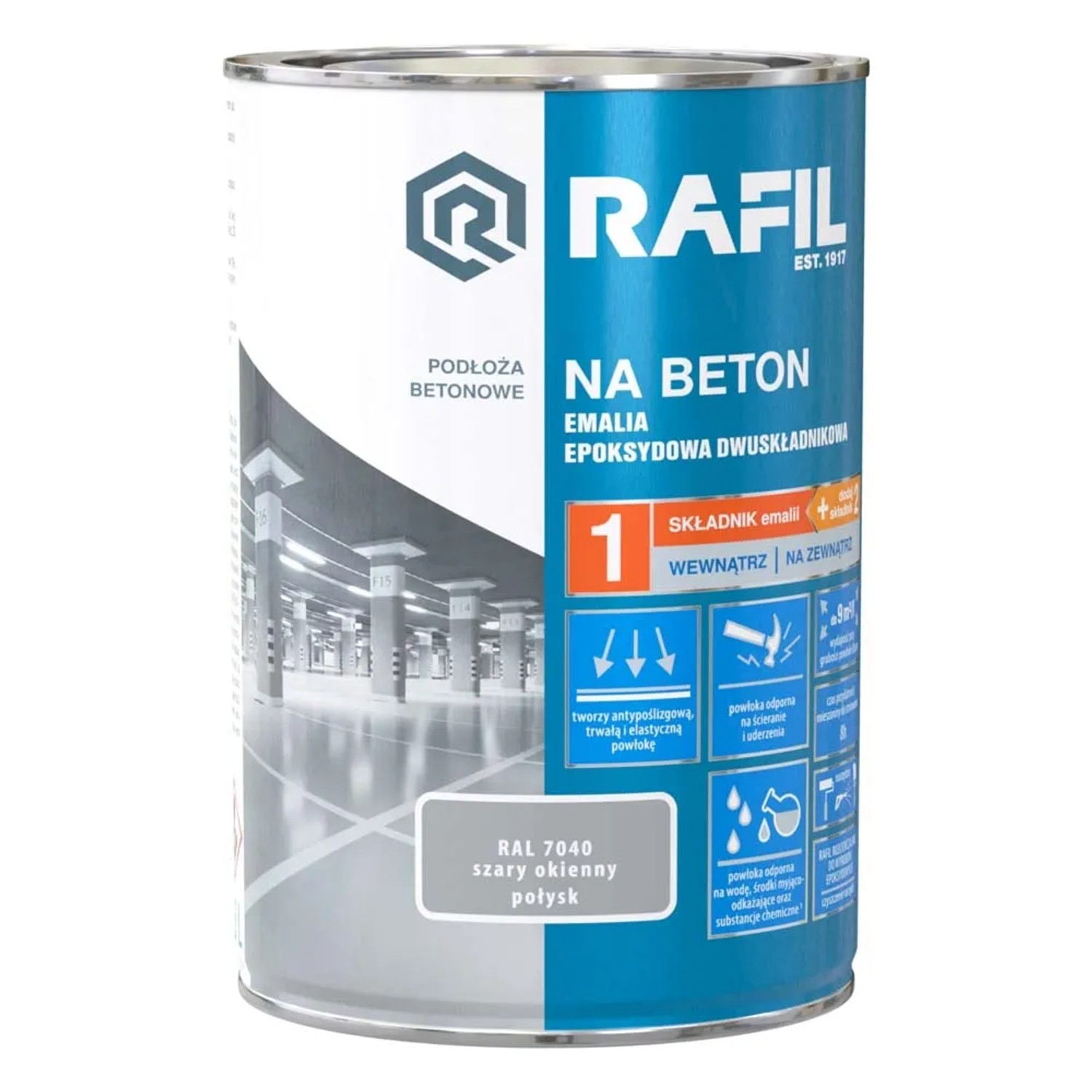 Emalia epoksydowa Rafil do betonu szara popielata RAL7040 0,63L