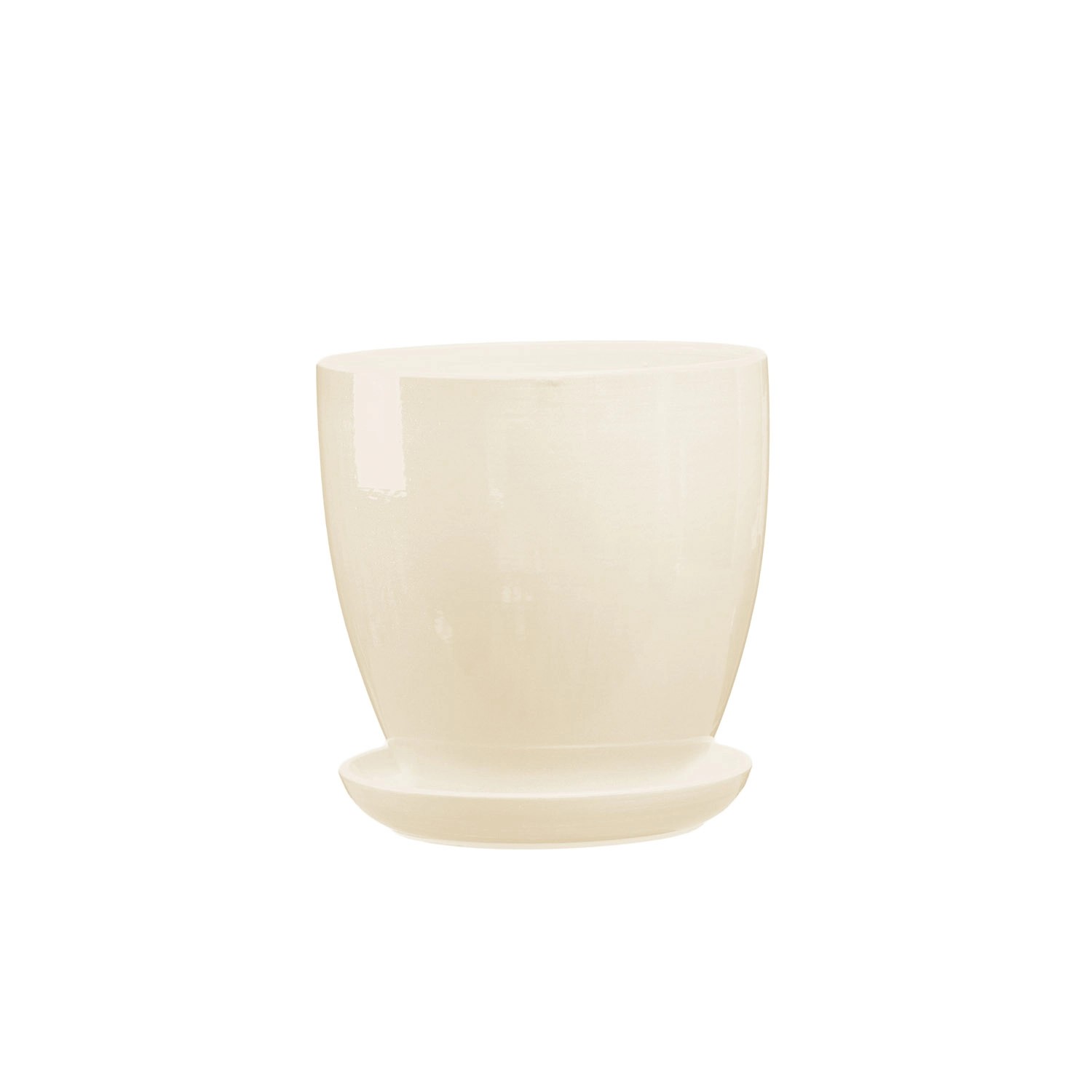 Doniczka z podstawką Klasyczna kremowy połysk - 21 cm