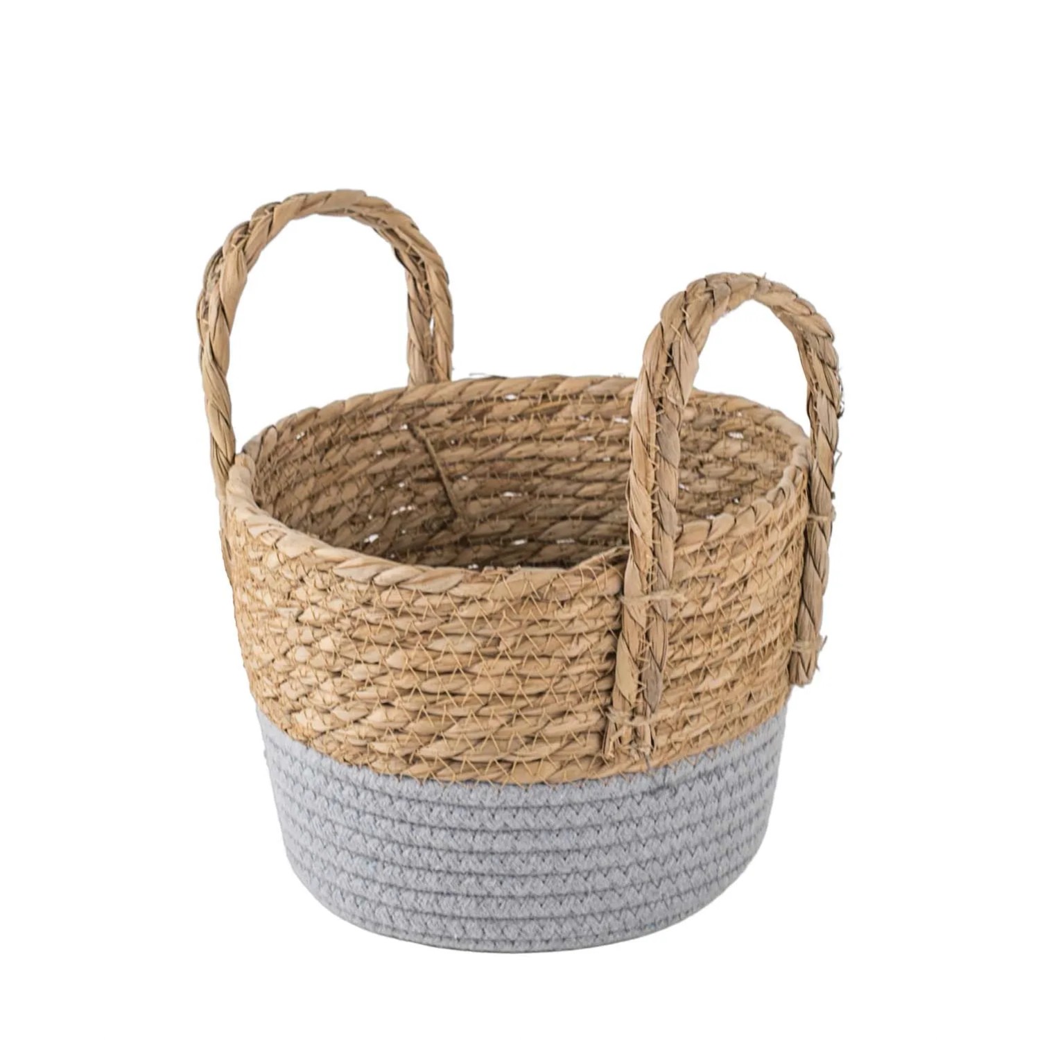 Kosz pleciony z uszami szary S - 23x23x16 cm