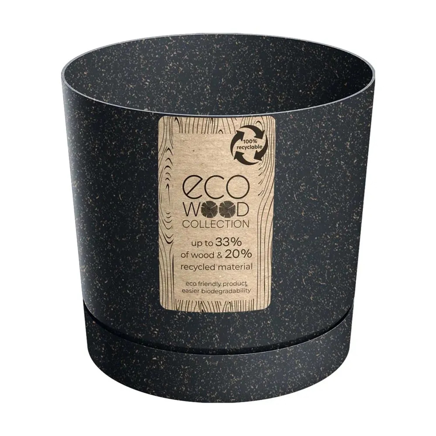 Prosperplast Doniczka Tubo P Wood antracyt - 13 cm