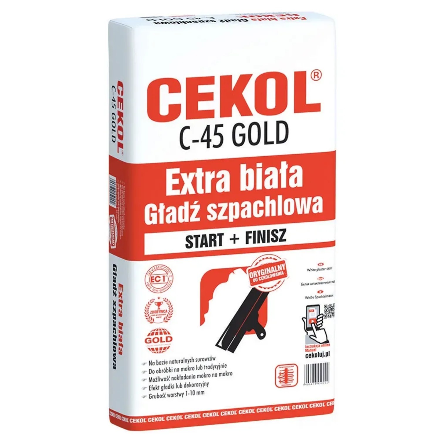 Cekol Biała gładź szpachlowa C-45 Gold 20 kg