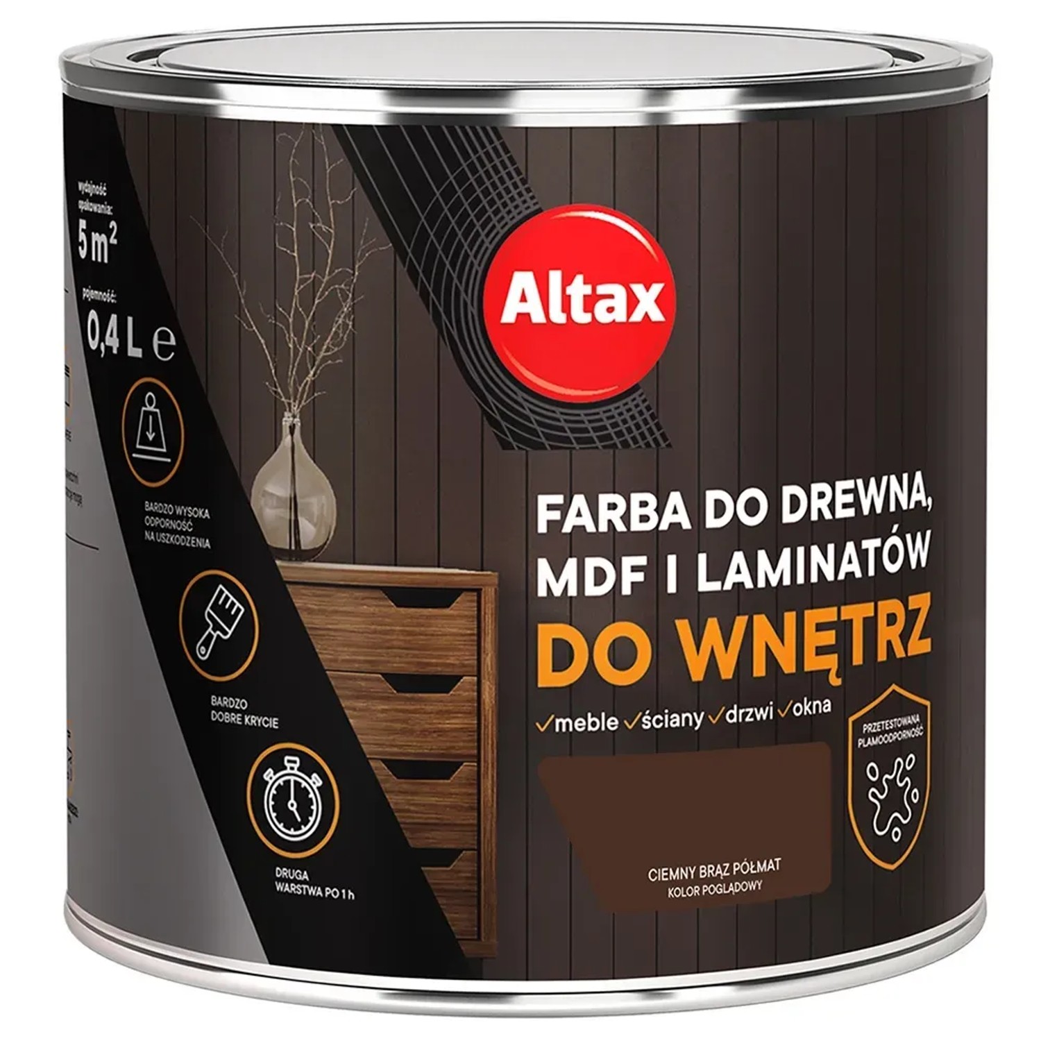 Farba do drewna ALTAX do wnętrz ciemny brąz 400 ml