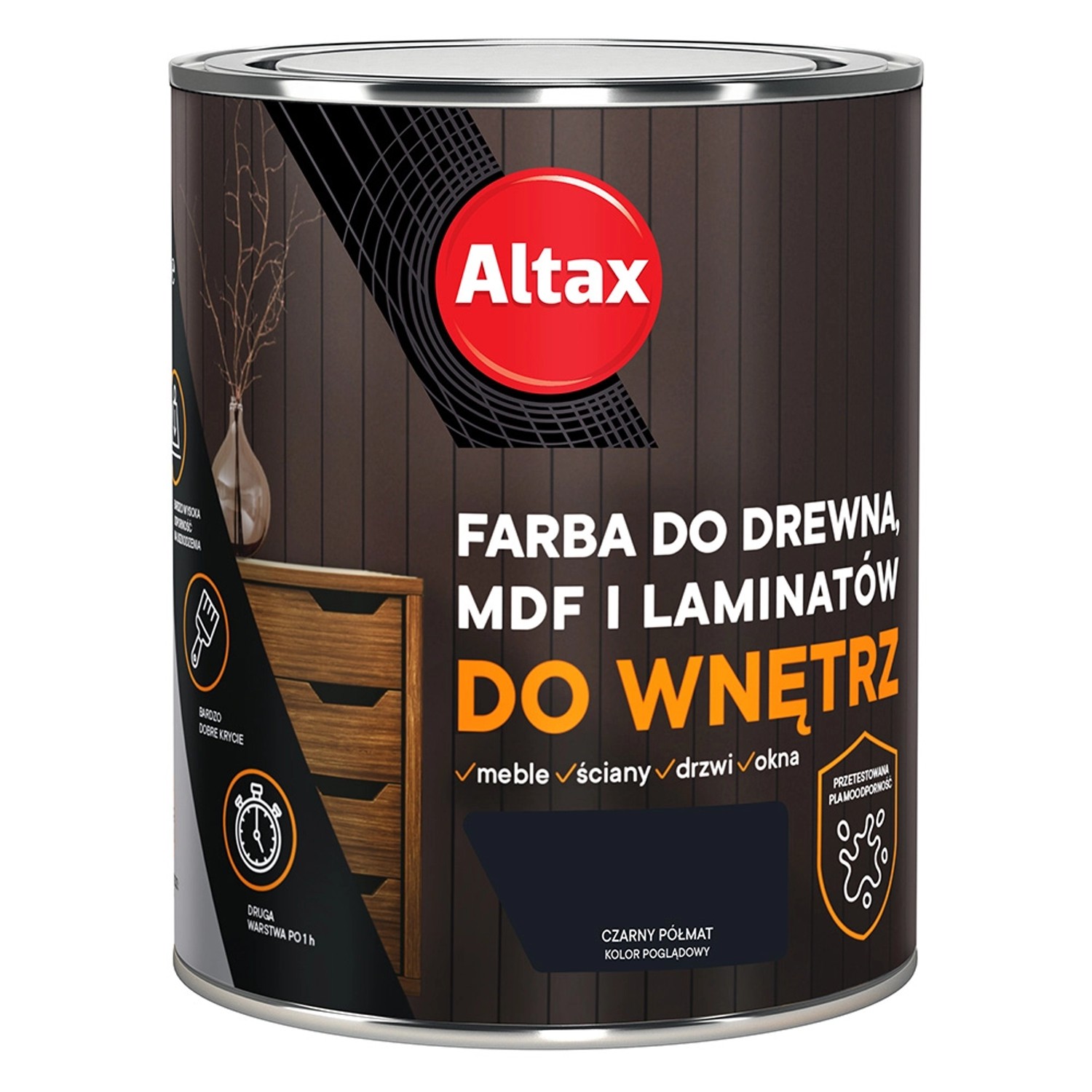 Farba do drewna ALTAX do wnętrz czarny 750 ml