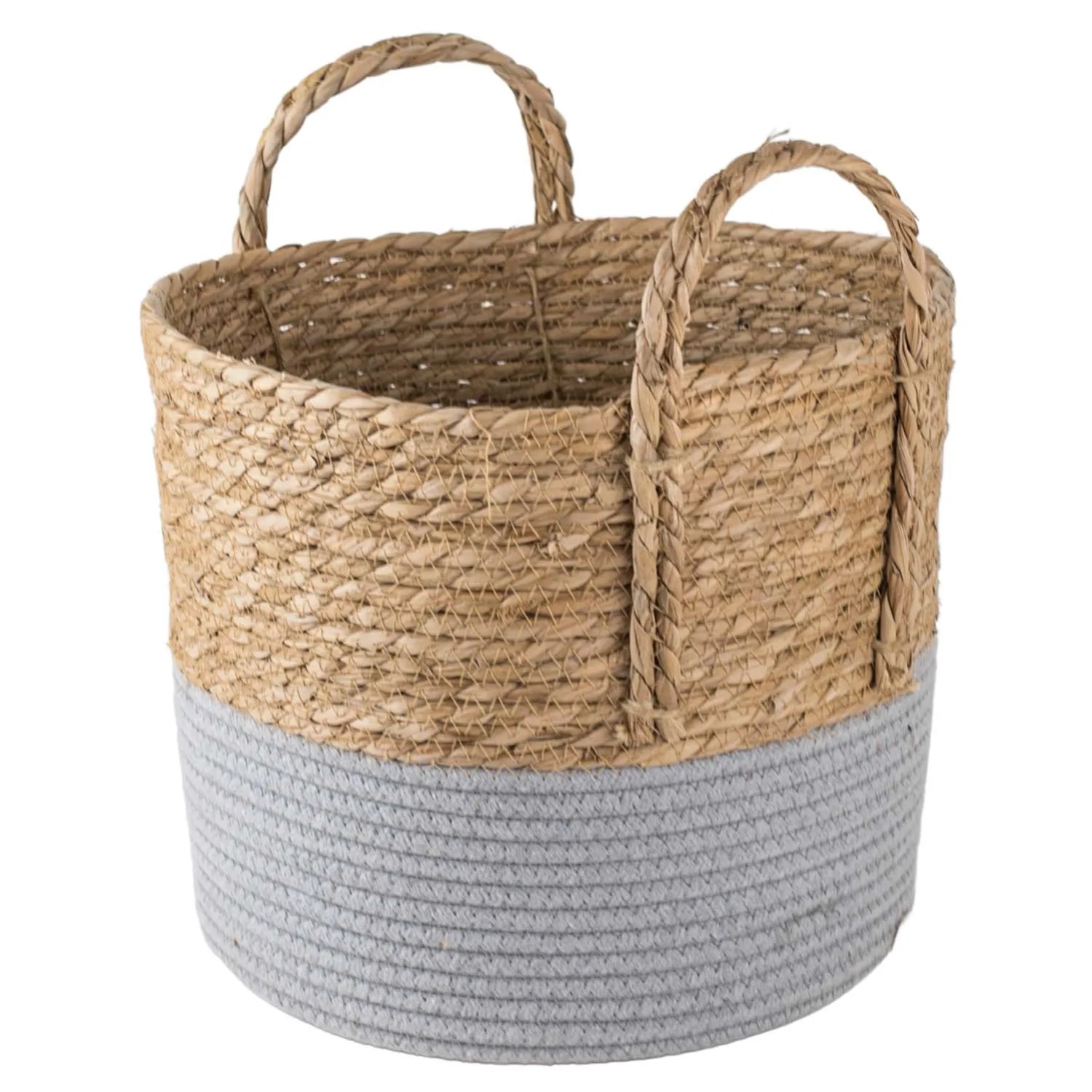 Kosz pleciony z uszami szary L - 30x30x26 cm