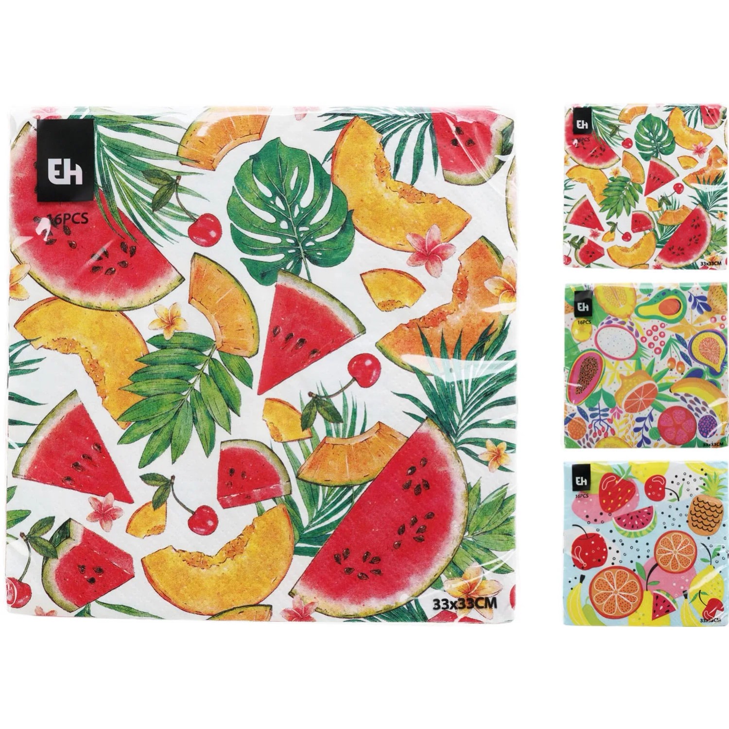 Serwetki dekoracyjne w owoce, mix wzorów - 33 x 33 cm