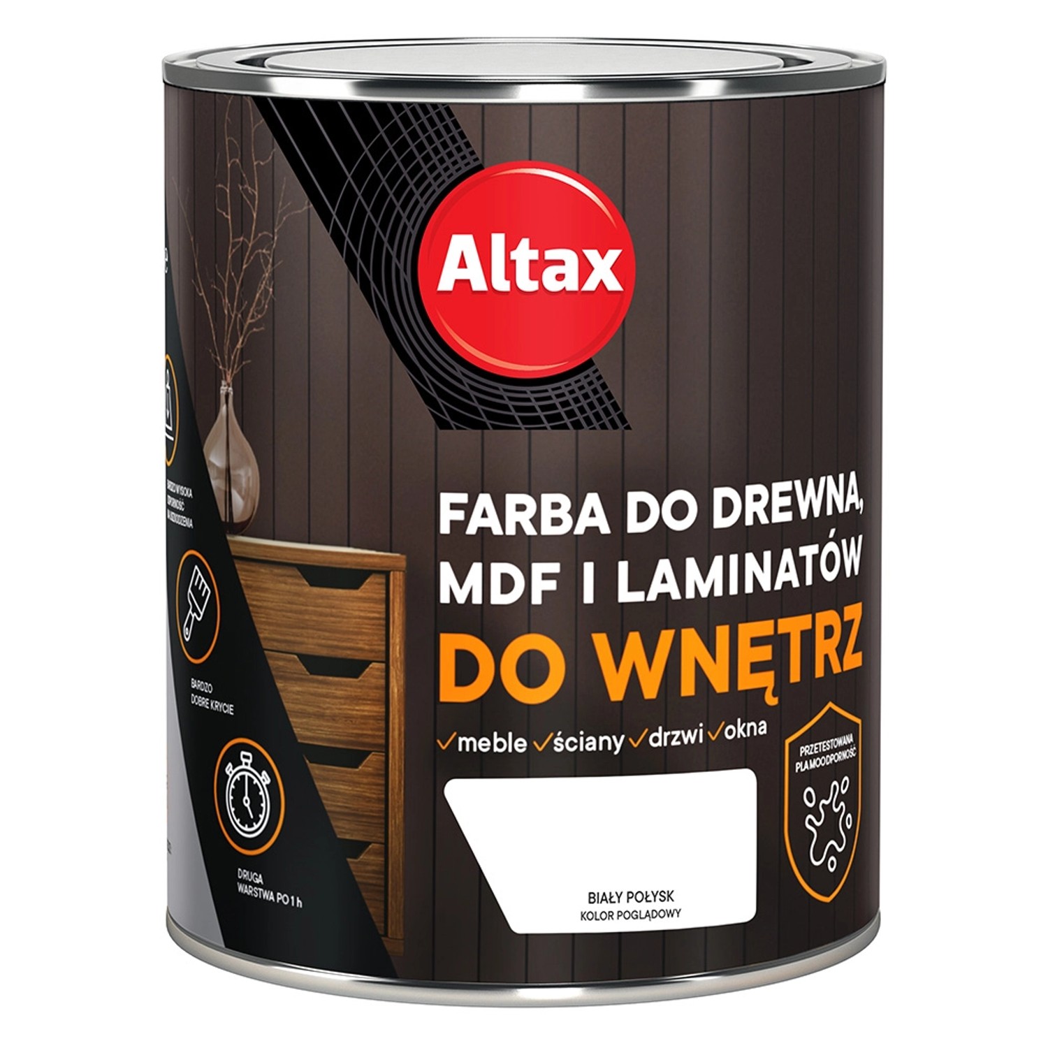 Farba do drewna ALTAX do wnętrz biały połysk 750 ml