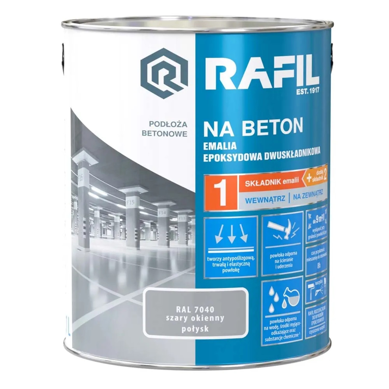 Emalia epoksydowa Rafil do betonu szara popielata yO RAL7040 2,1L