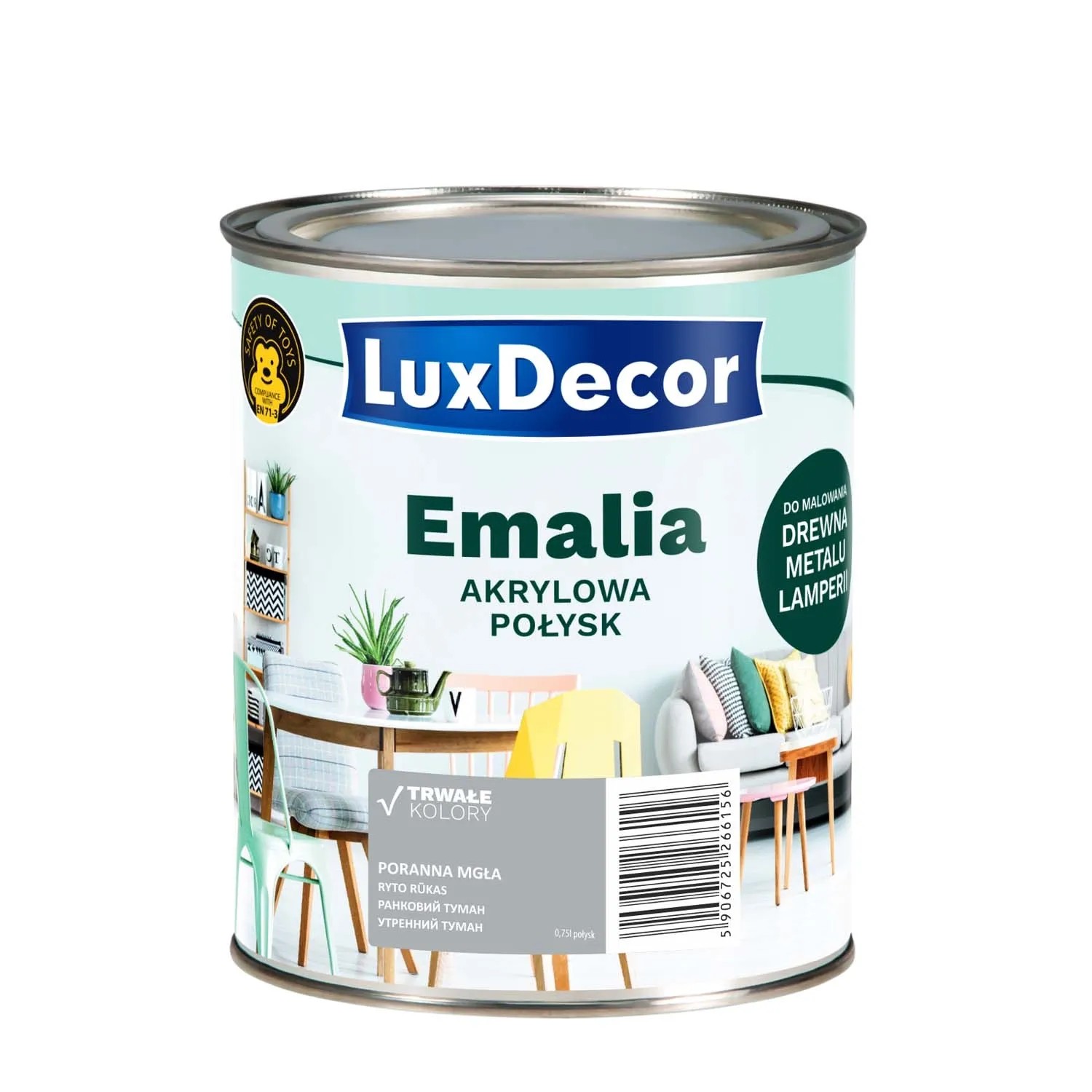 LuxDecor Emalia akrylowa do drewna i metalu połysk poranna mgła 750 ml