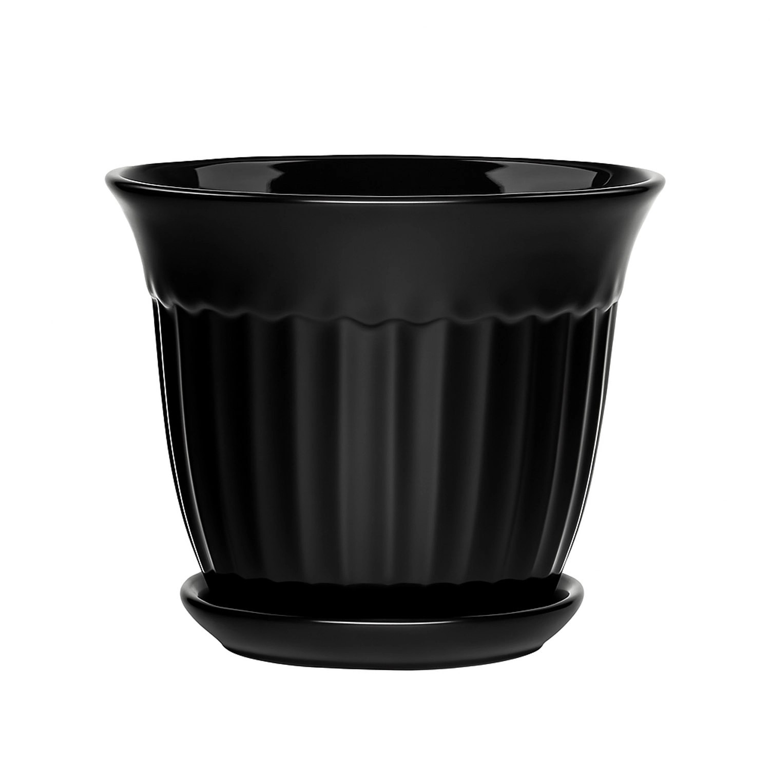 Doniczka z podstawką Xena czarny połysk - 26 cm