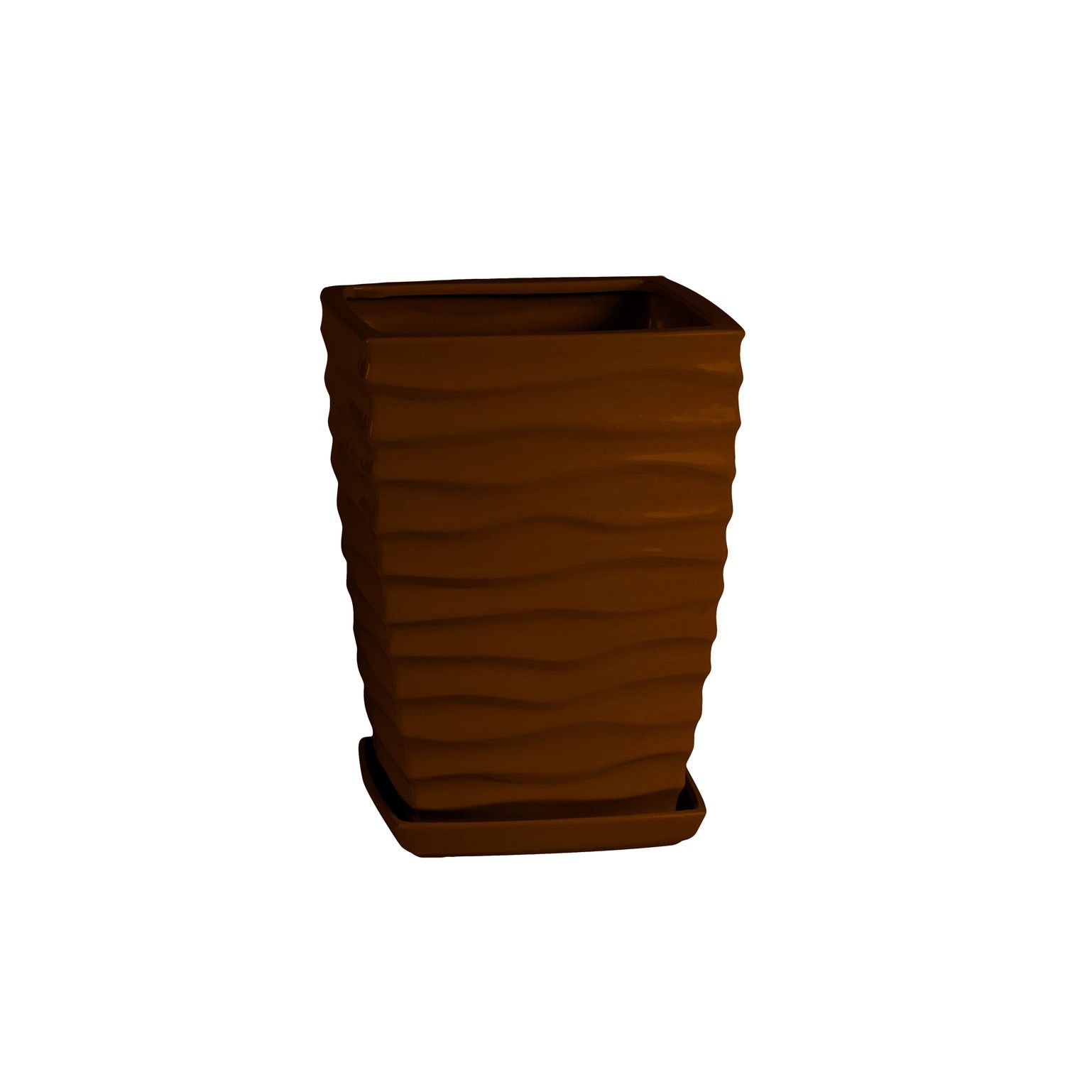 Doniczka z podstawką Kwadrat Duna brąz połysk - 18 cm