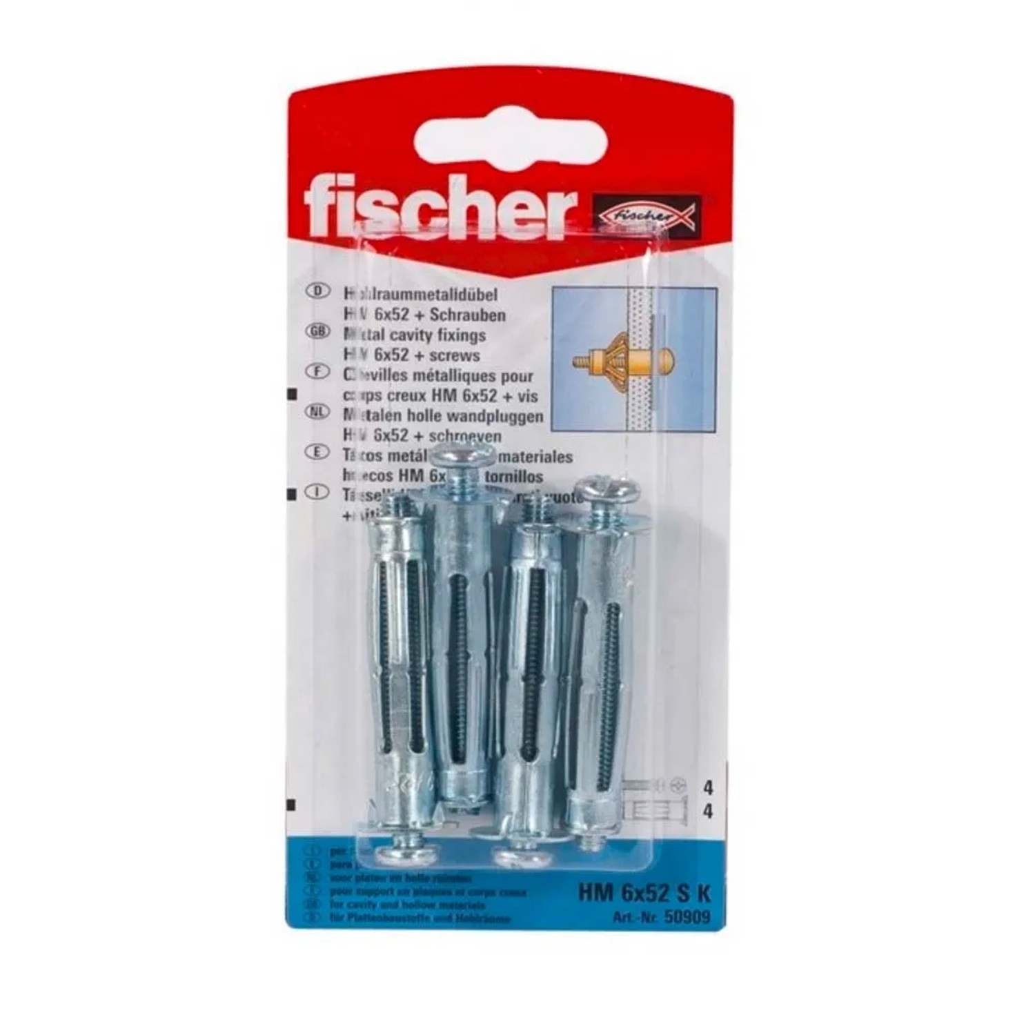 Fischer Kołek metalowy HM 6x52 4 sztuki