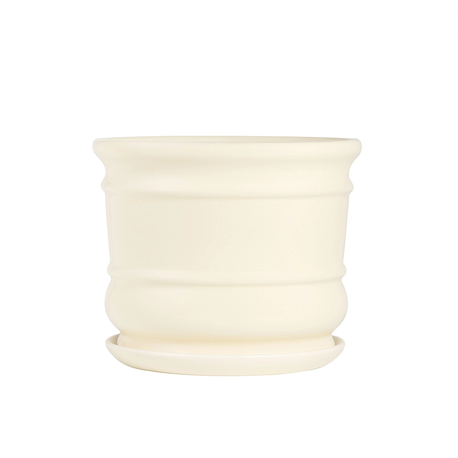 Doniczka z podstawką Beczka kremowy połysk - 11 cm