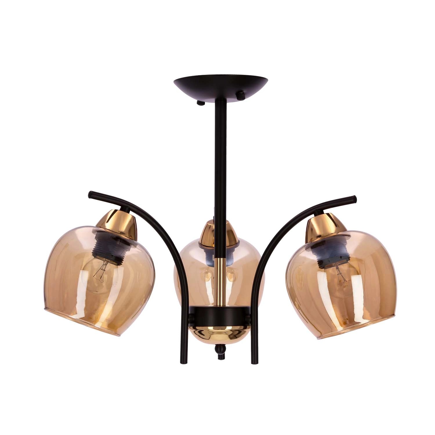 Candellux Lampa wisząca MERRA 3xE27 40W czarna+klosze bursztynowe