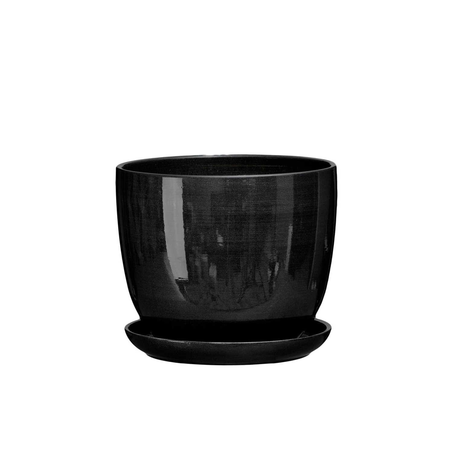 Doniczka z podstawką Sofia czarny połysk - 24,5 cm