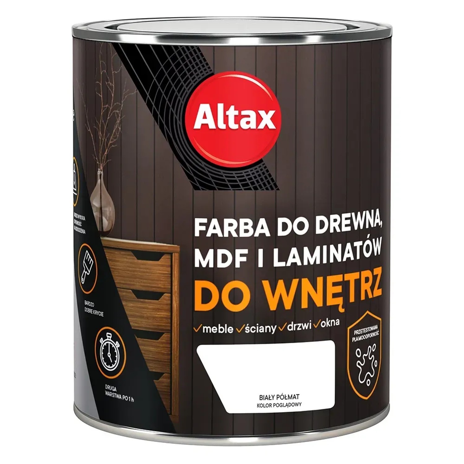 Farba do drewna ALTAX do wnętrz biały półmat 750 ml