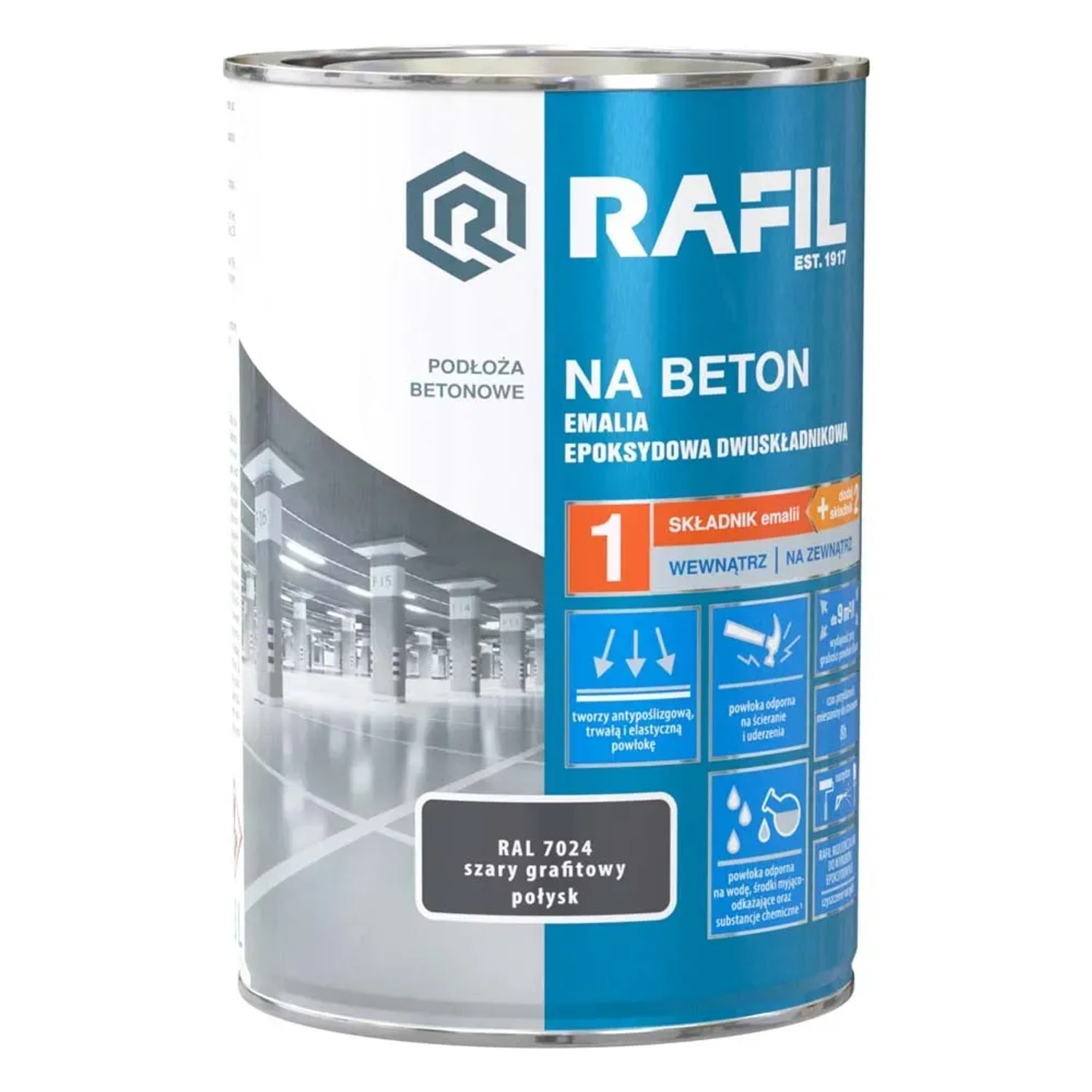 Emalia epoksydowa Rafil do betonu szara grafitowa RAL7024 0,63L