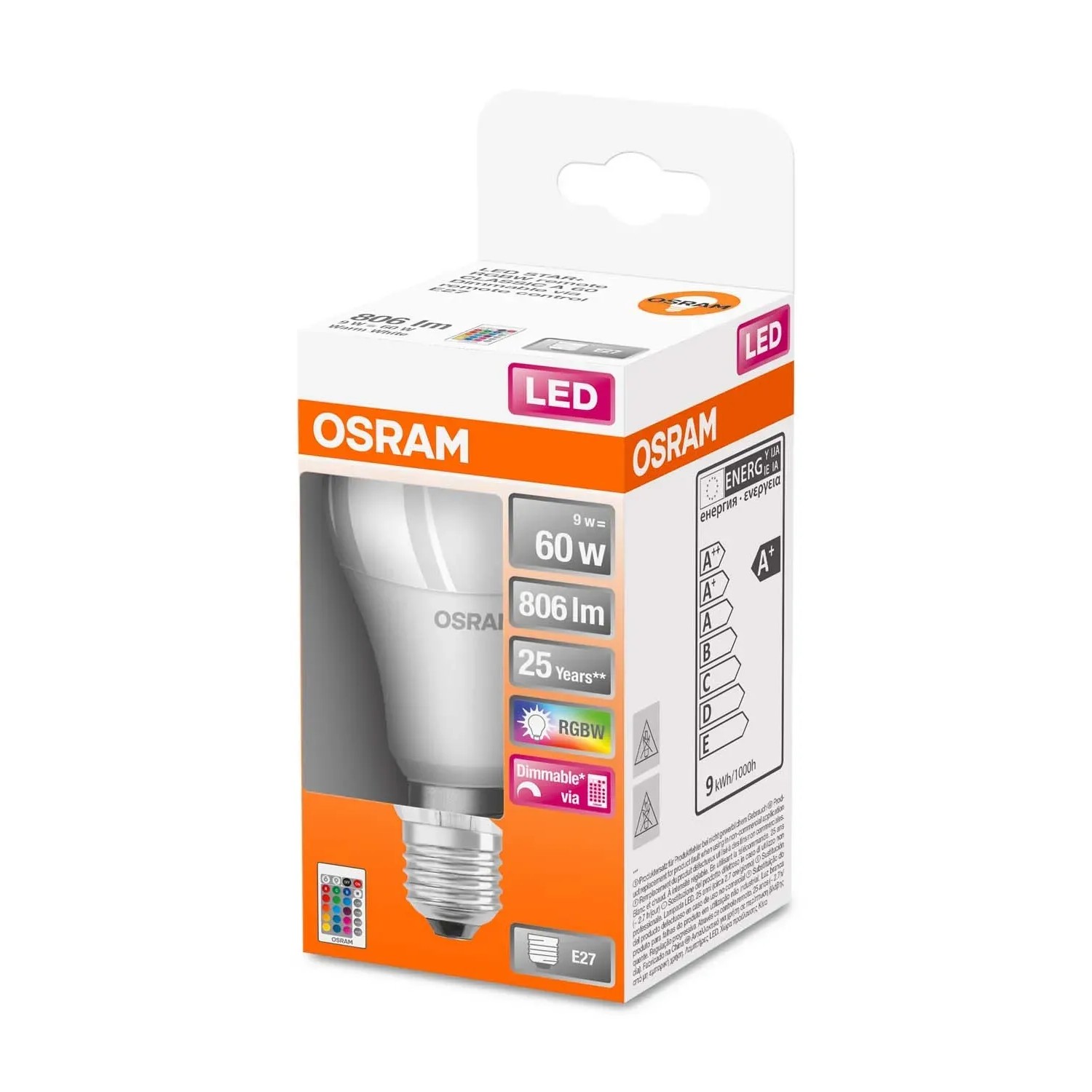Osram Żarówka LED RGB 9,7W E27 806 lm 2700K
