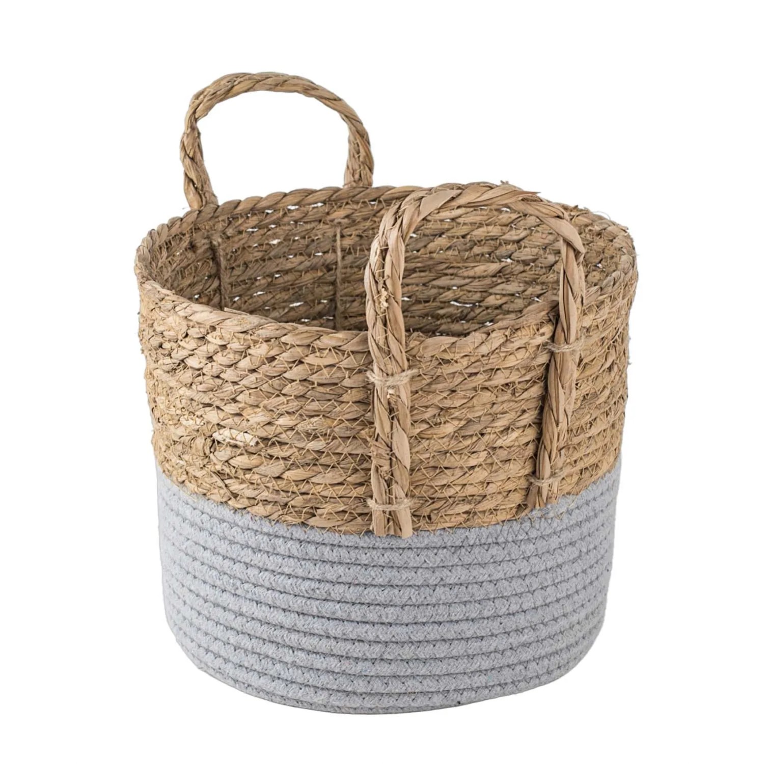 Kosz pleciony z uszami szary M - 27x27x22 cm