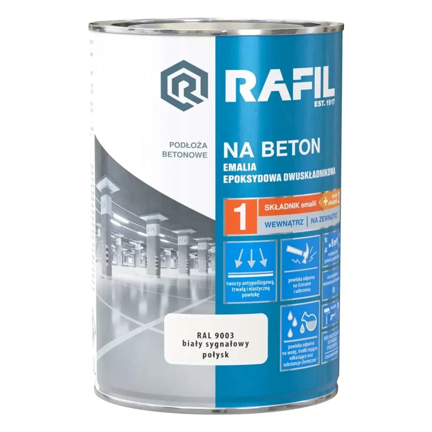 Emalia epoksydowa Rafil do betonu biała RAL9003 0,63L