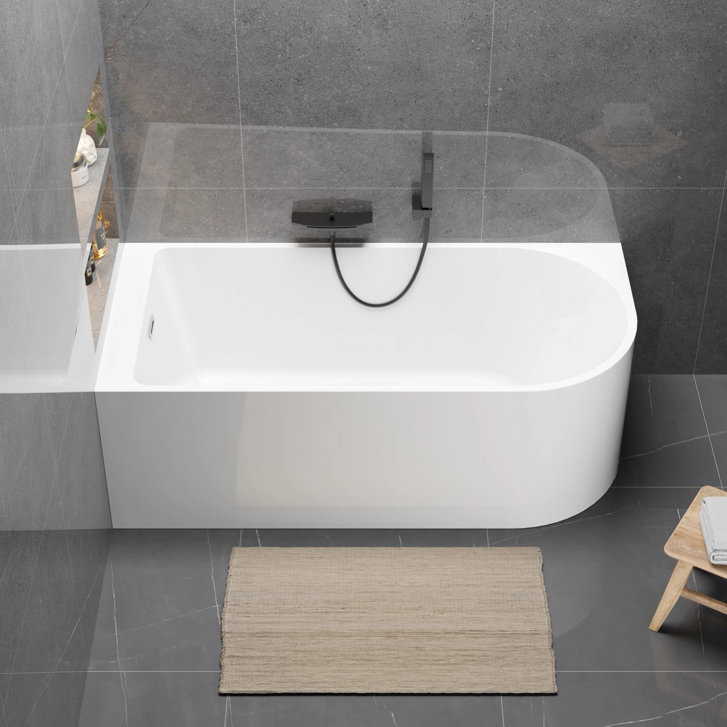 Wanna Pula Lewa 160 wolnostojąca przyścienna biała szary 160 x 75