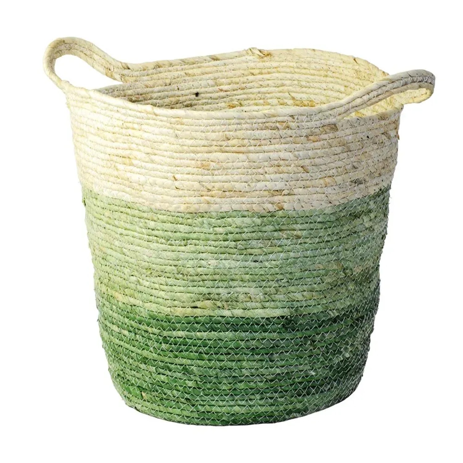 Kosz pleciony z uszami zielony L - śr. 33 cm