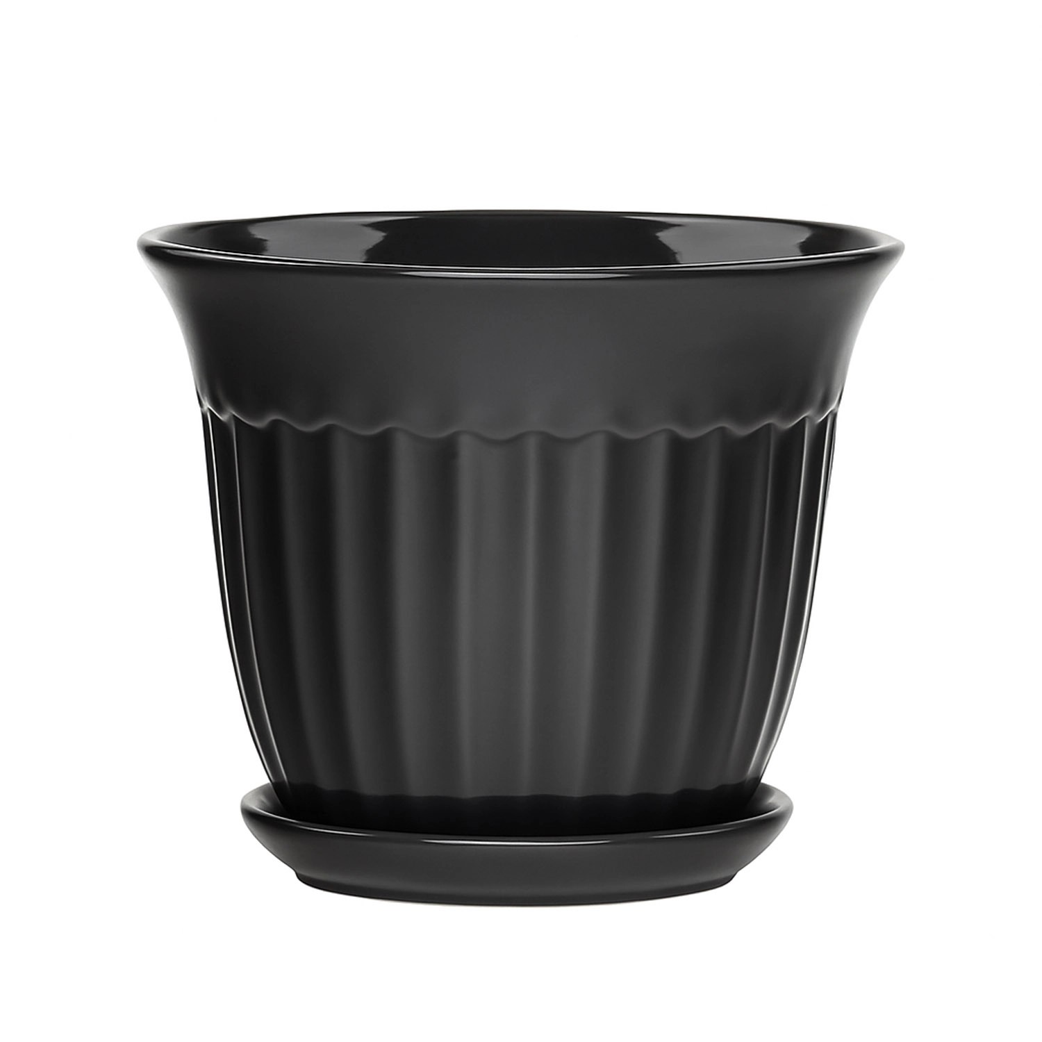 Doniczka z podstawką Xena atracyt połysk - 21 cm