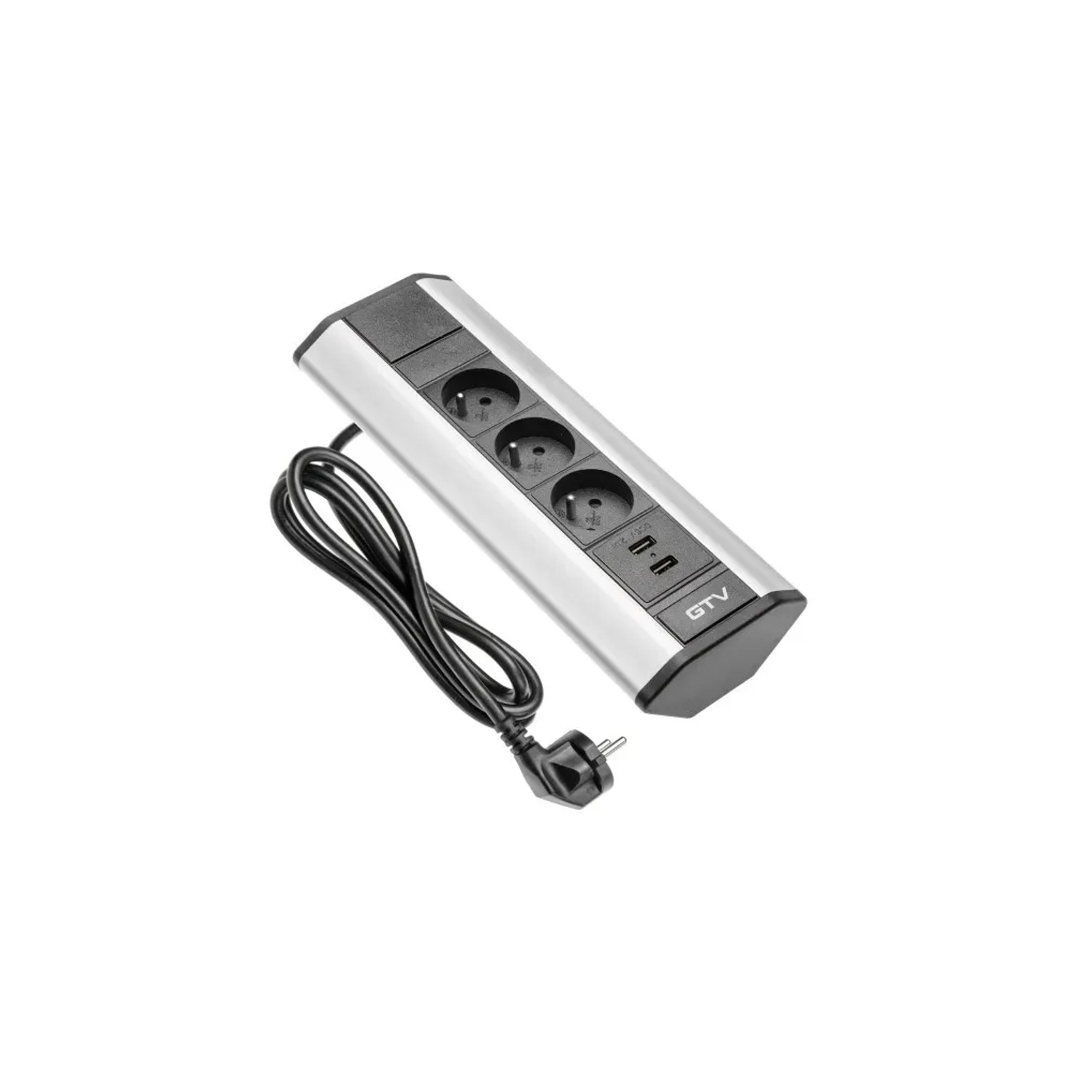GTV Przedłużacz kątowy nablatowy 3 gniazda 2xUSB z uziemieniem