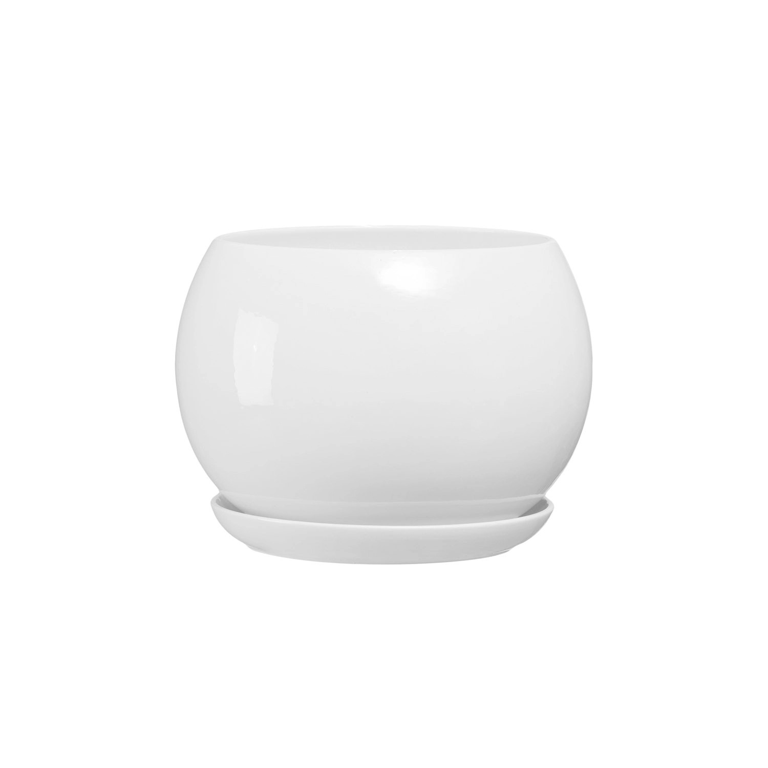 Doniczka z podstawką Kula biały połysk - 21 cm