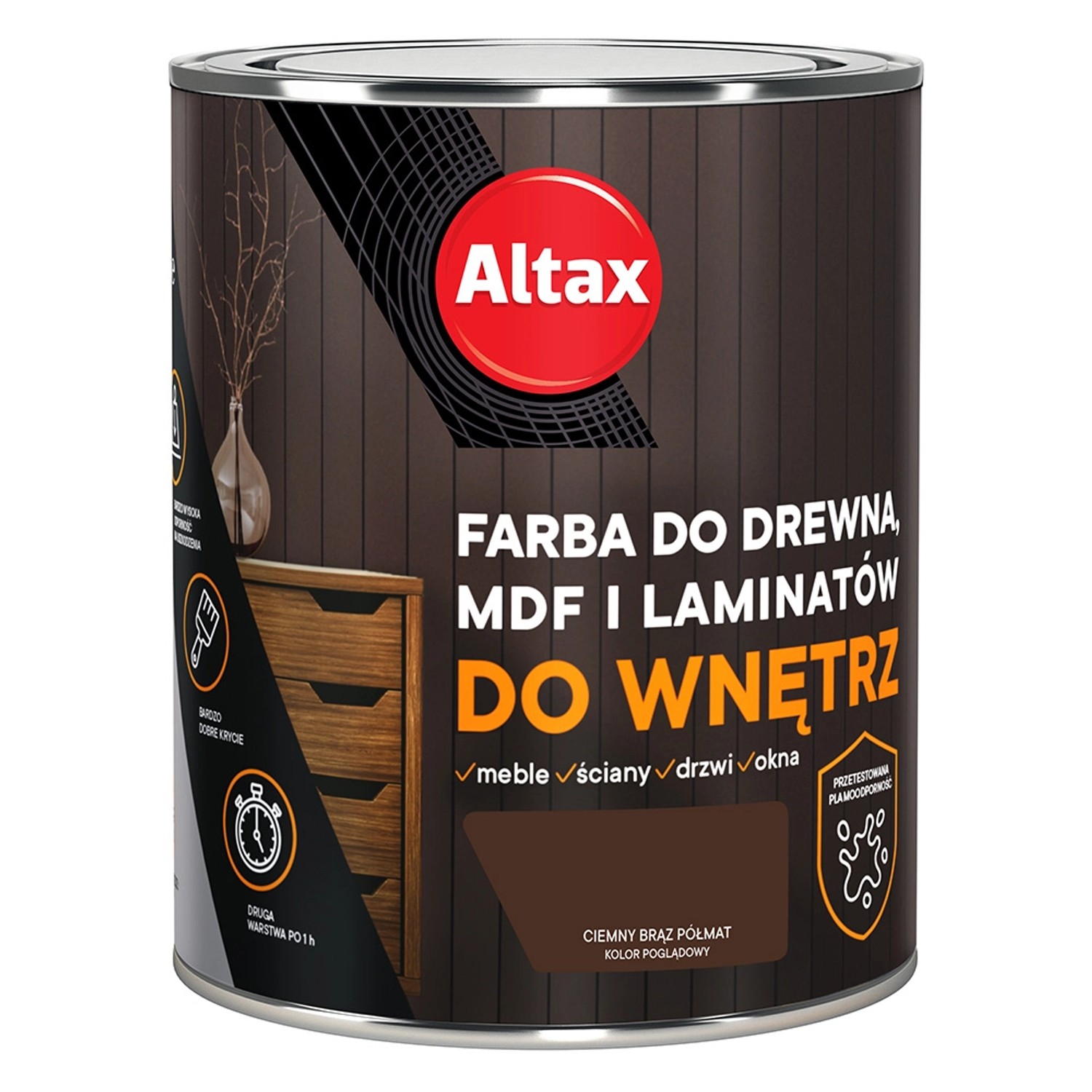 Farba do drewna ALTAX do wnętrz ciemny brąz 750 ml