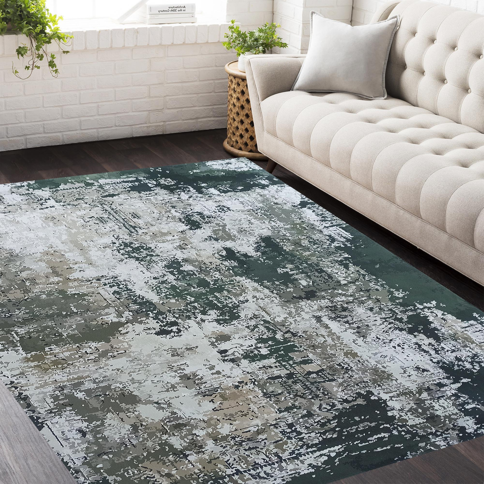 Dywan antypoślizgowy Heos New 123 - zielony - przecierany- bez frędzli