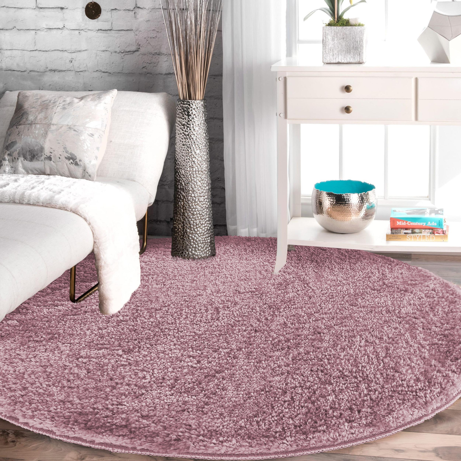 Dywan okrągły Kayoom - typu Shaggy nowoczesny, mięciutki - pink