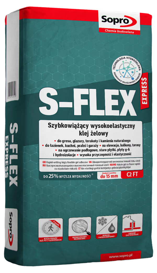Klej do płytek Sopro S-Flex Express 203 C2FTE S1 szybkowiążący wysokoelastyczny 22,5 kg