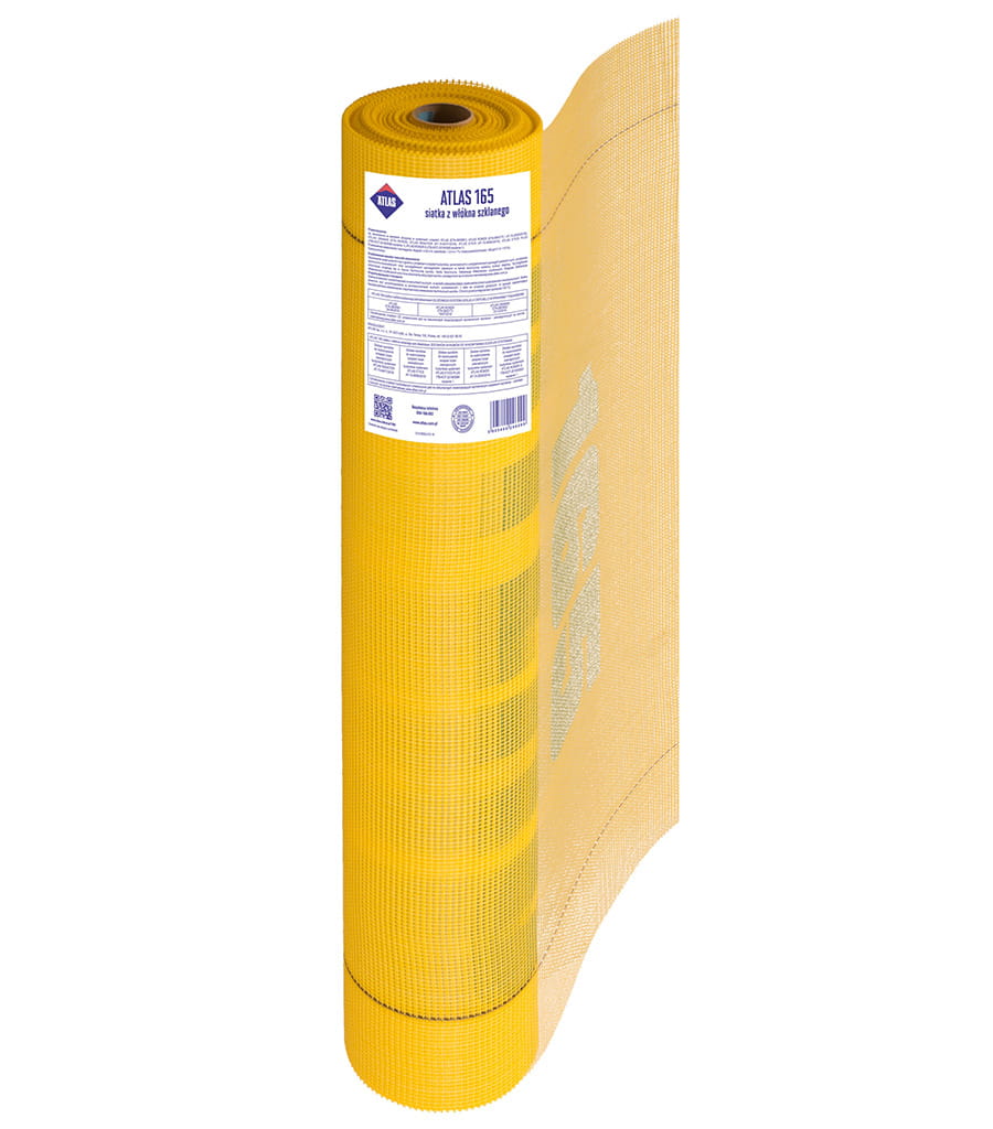 ATLAS SIATKA Z WŁÓKNA SZKLANEGO ELEWACYJNA DO ZATAPIANIA i ZBROJENIA 165G/M2 ROLKA 50M2