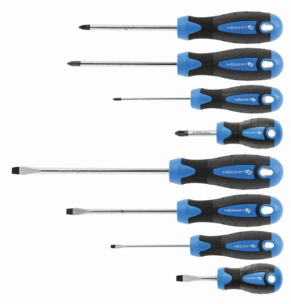 HOGERT ŚRUBOWRĘTY WKRĘTAKI ZESTAW 8 SZT. PŁASKIE I KRZYŻAKOWE STAL S2 / HT1S096