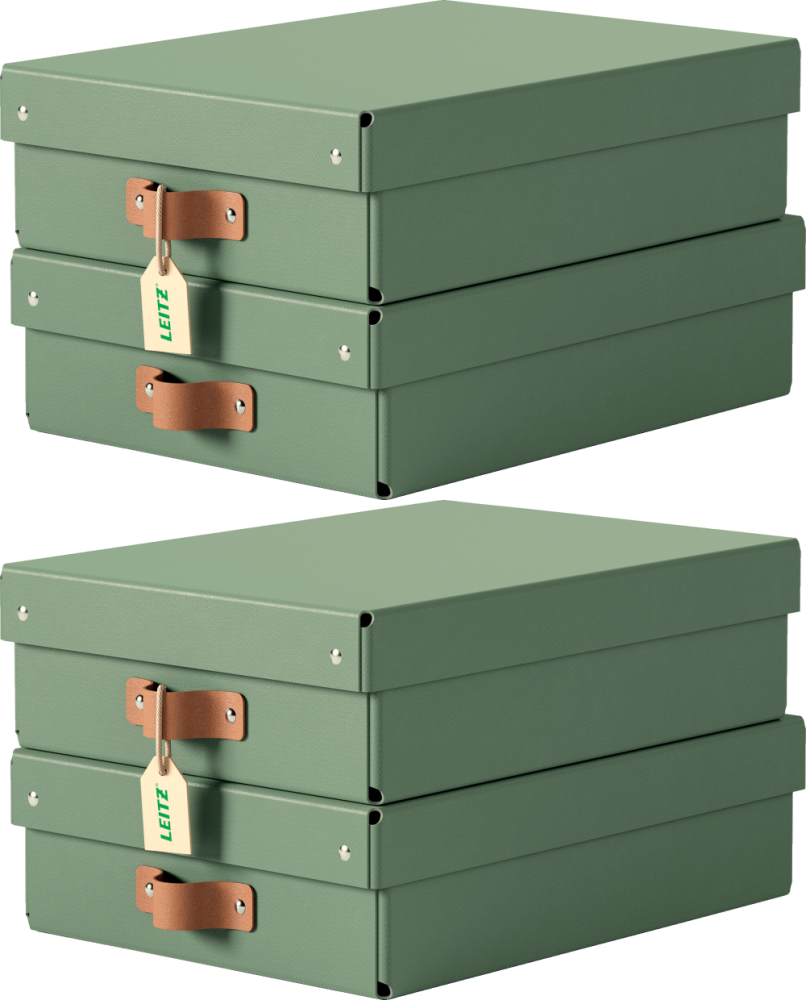 2x Pudełko do przechowywania Leitz Puro, średnie niskie, 8l, z tektury z recyklingu, 2 sztuki, zielony