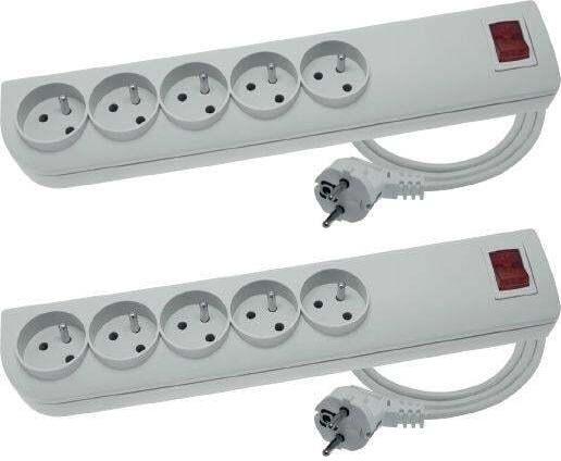 2x Przedłużacz Elgotech PSF3-501, 1.5m, 5 gniazd, z wyłącznikiem, szary
