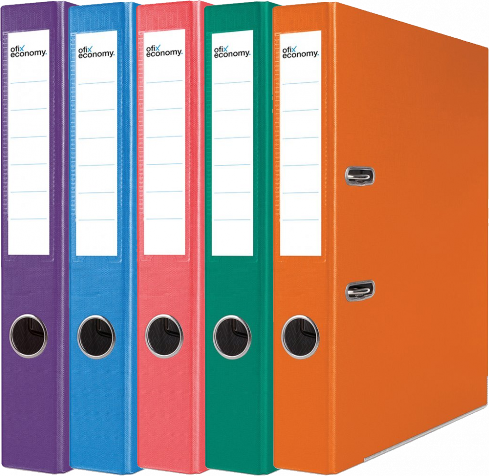 Zestaw 5x segregator Ofix Economy, A4, szerokość grzbietu 50mm, do 350 kartek, mix kolorów