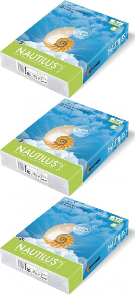 3x Papier ksero ekologiczny Mondi Nautilus Classic, A4, 80g/m2, 500 arkuszy, biały