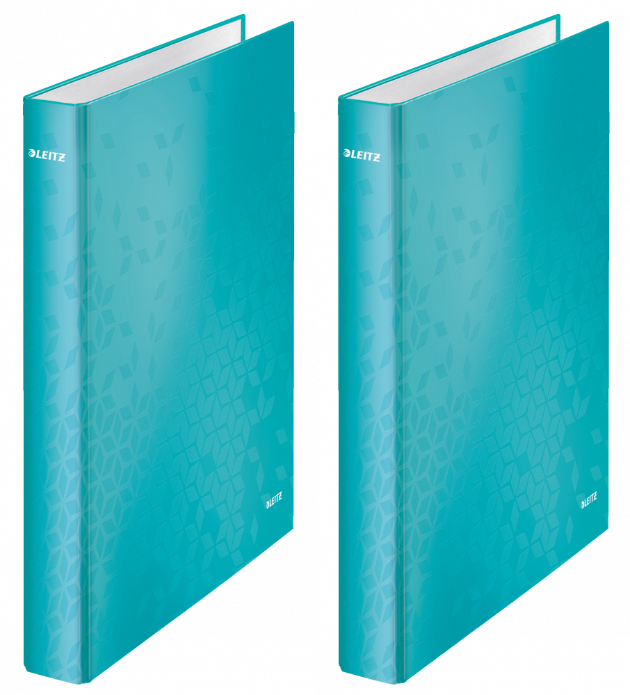 2x Segregator Leitz Wow, A4, szerokość grzbietu 40mm, do 250 kartek, 4 ringi, turkusowy