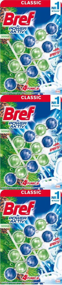 3x Zawieszka (kulki) do WC Bref, Power Activ Pine, sosna, 3x50g