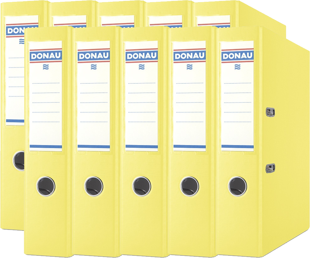 10x Segregator A4 Donau Master, szerokość grzbietu 75mm, do 500 kartek, żółty