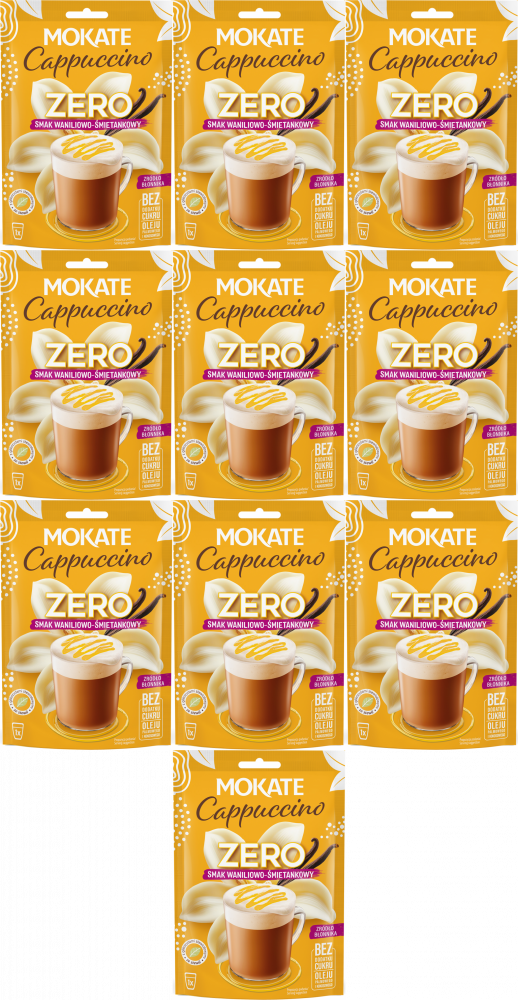 10x Kawa rozpuszczalna Mokate Cappuccino Zero, waniliowo-śmietankowy, 20g